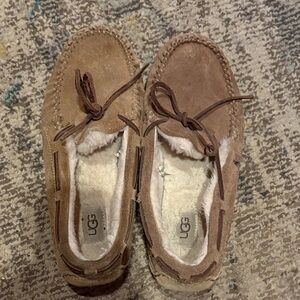 UGG Tan Suede Slippers with Bow